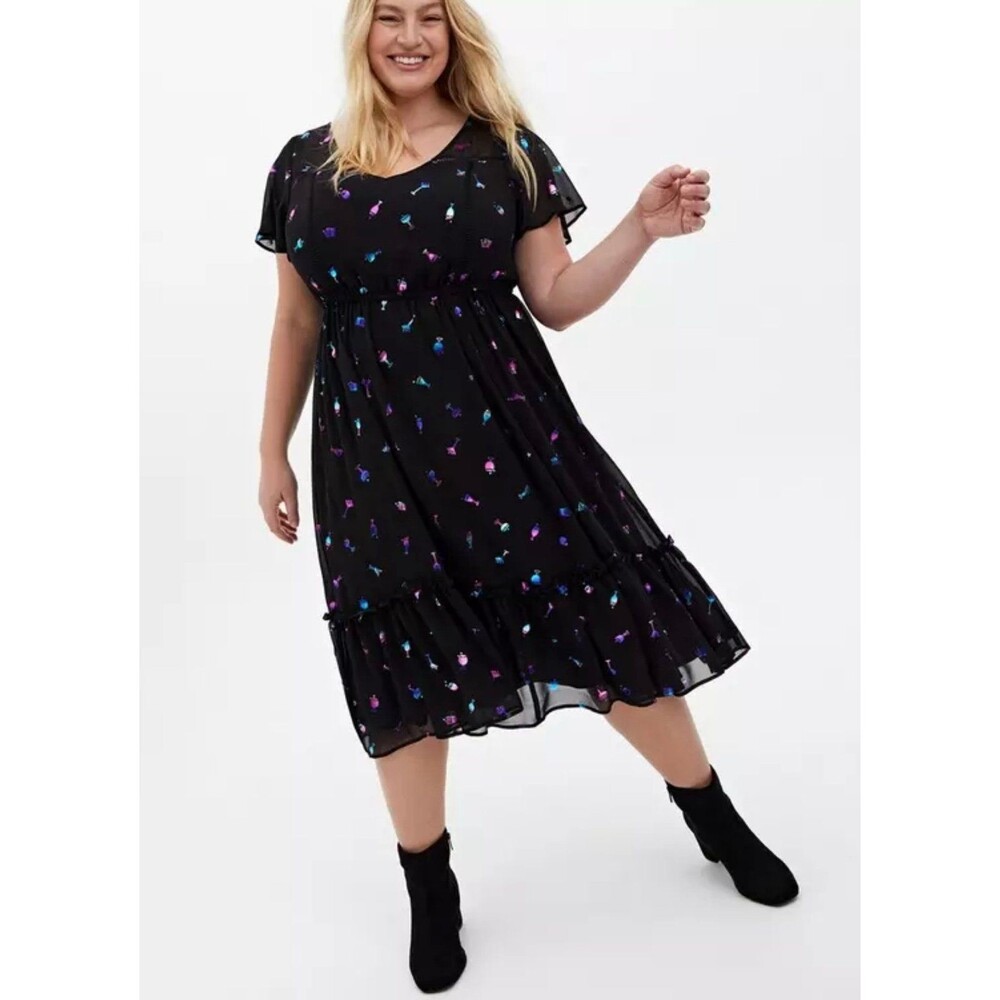 Black Midi Chiffon Dress